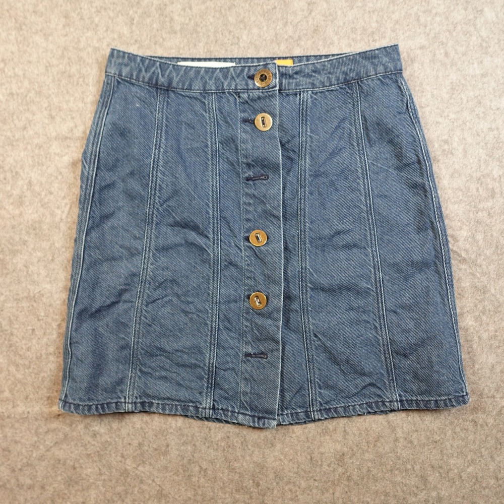 Pilcro Skirt Womens 6 Denim Mini Button Front FLAWED Blue Anthropologie